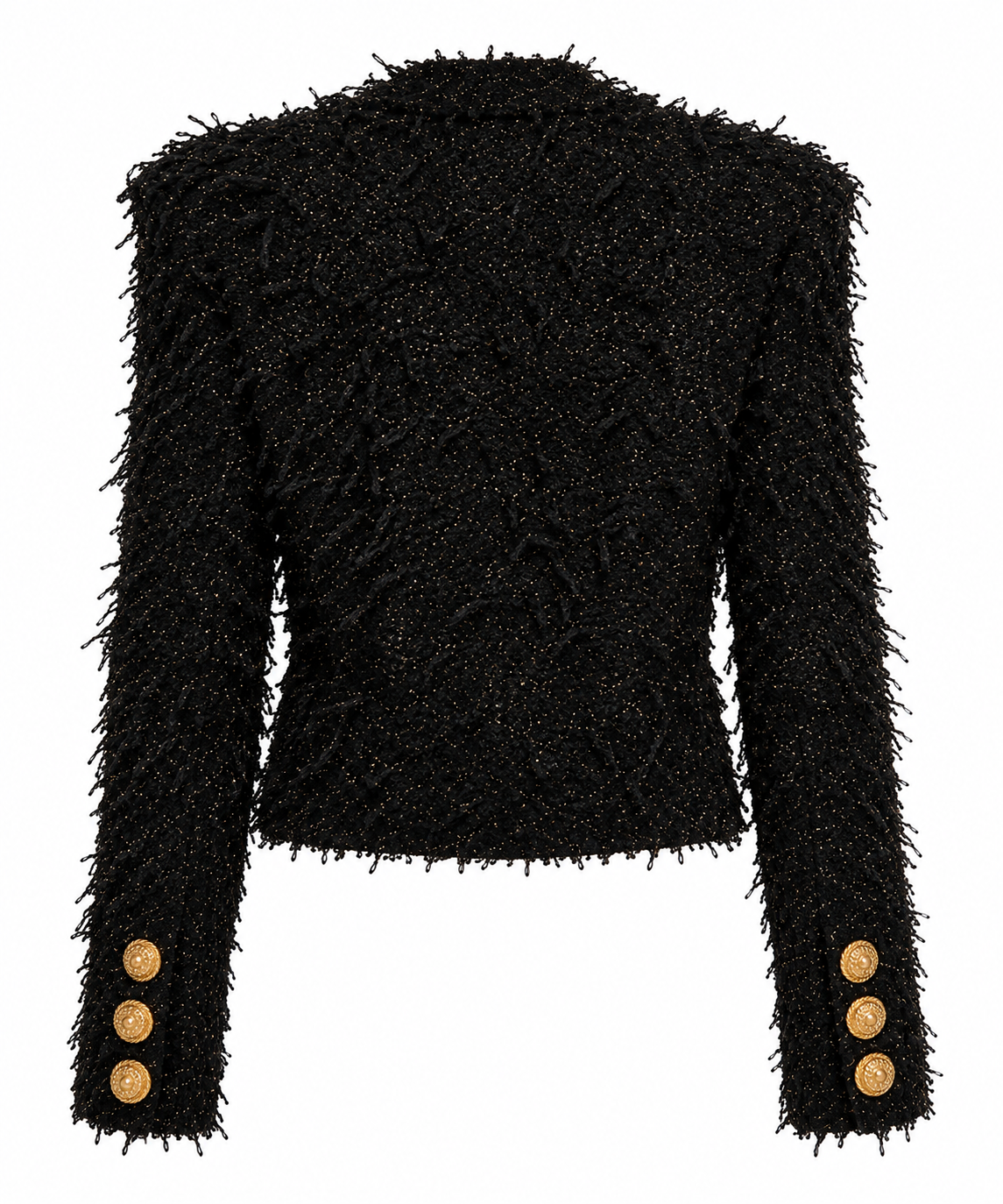 Aurelia Black Textured Tweed Gold Button Jacket