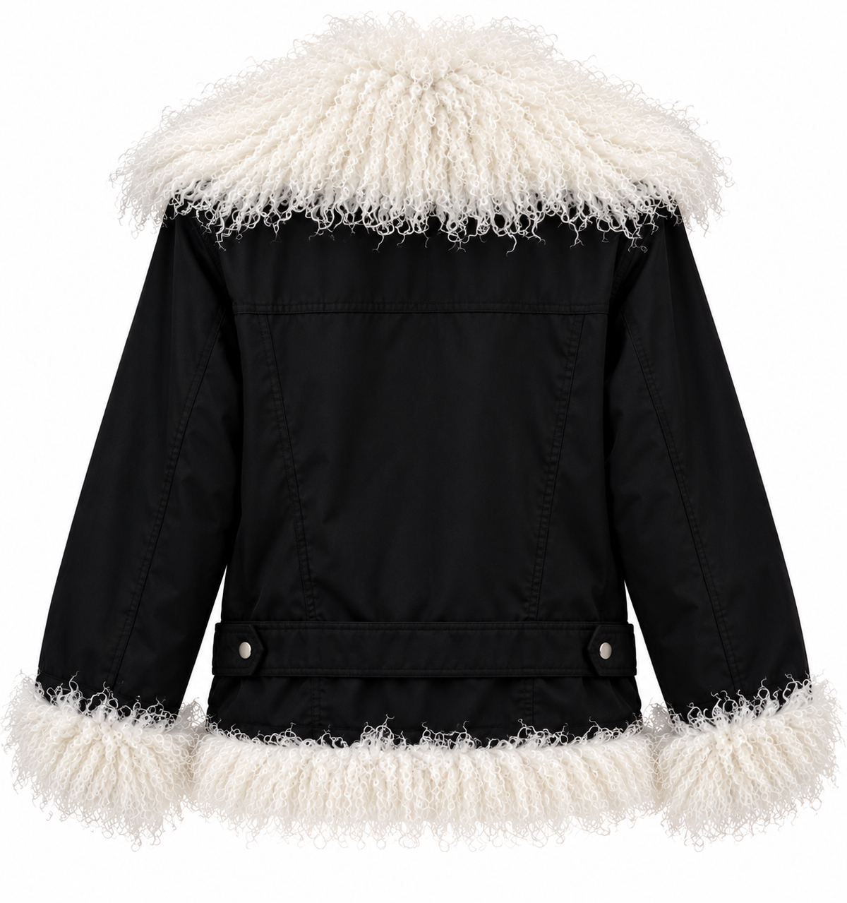 Bianca Black & Ivory Faux Fur Trim Belted Jacket