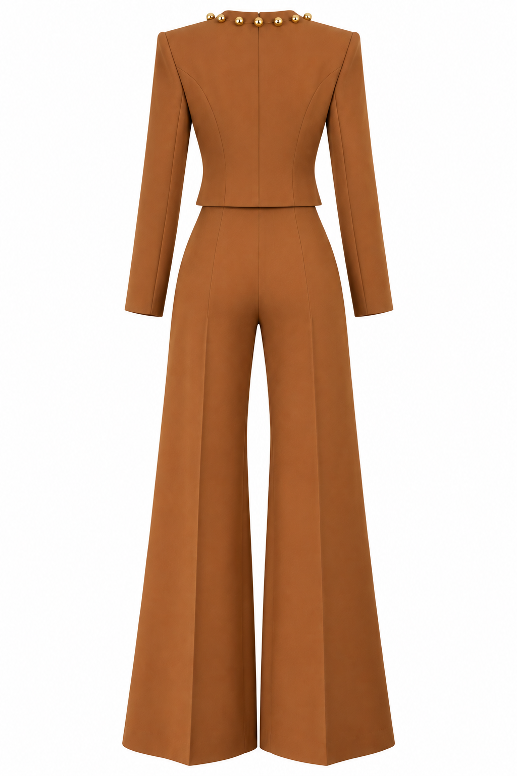 Camilla Caramel Gold Button Cropped Jacket & Wide-Leg Pants Set