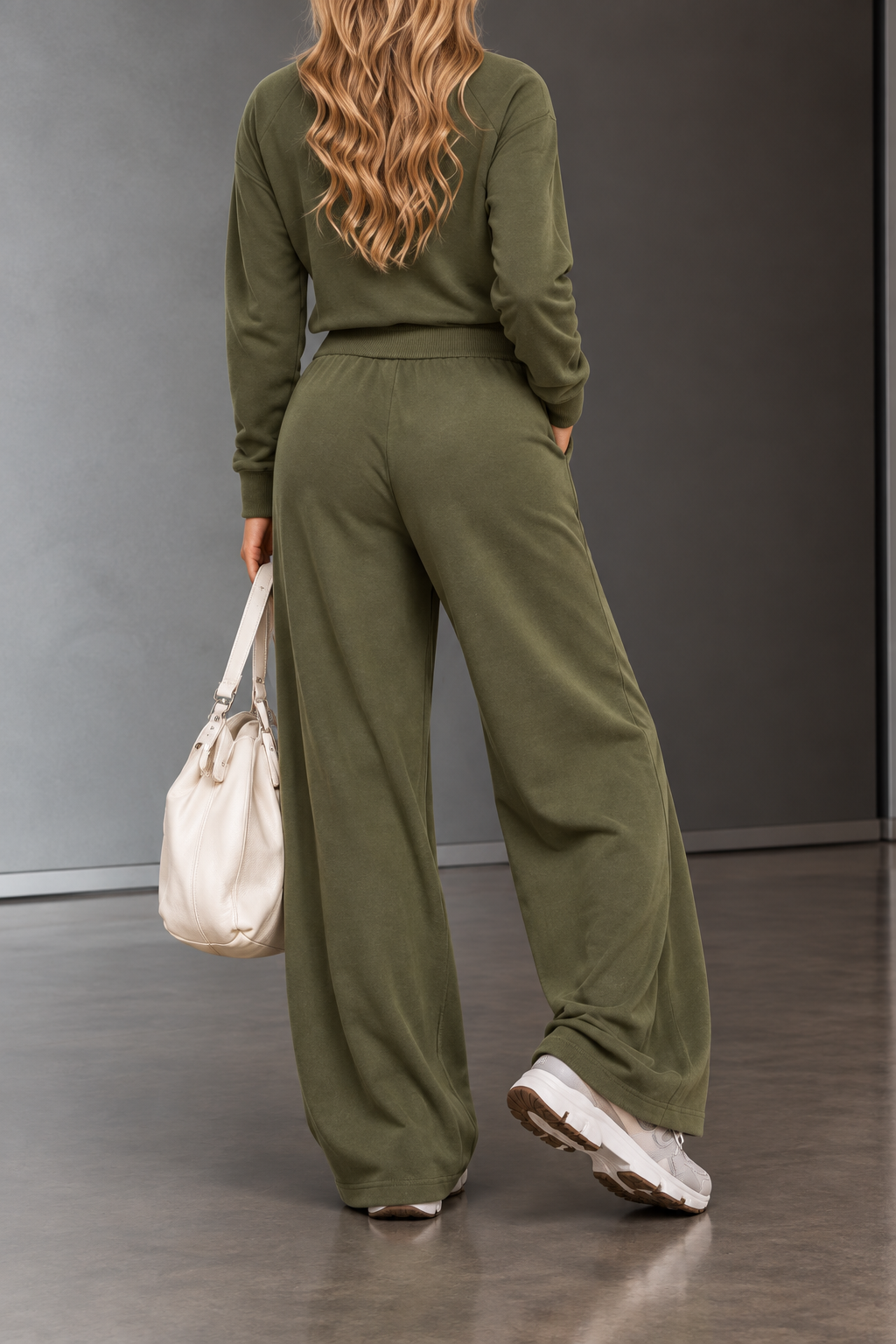 Olivia Olive Half-Zip Top & Wide-Leg Pants Set