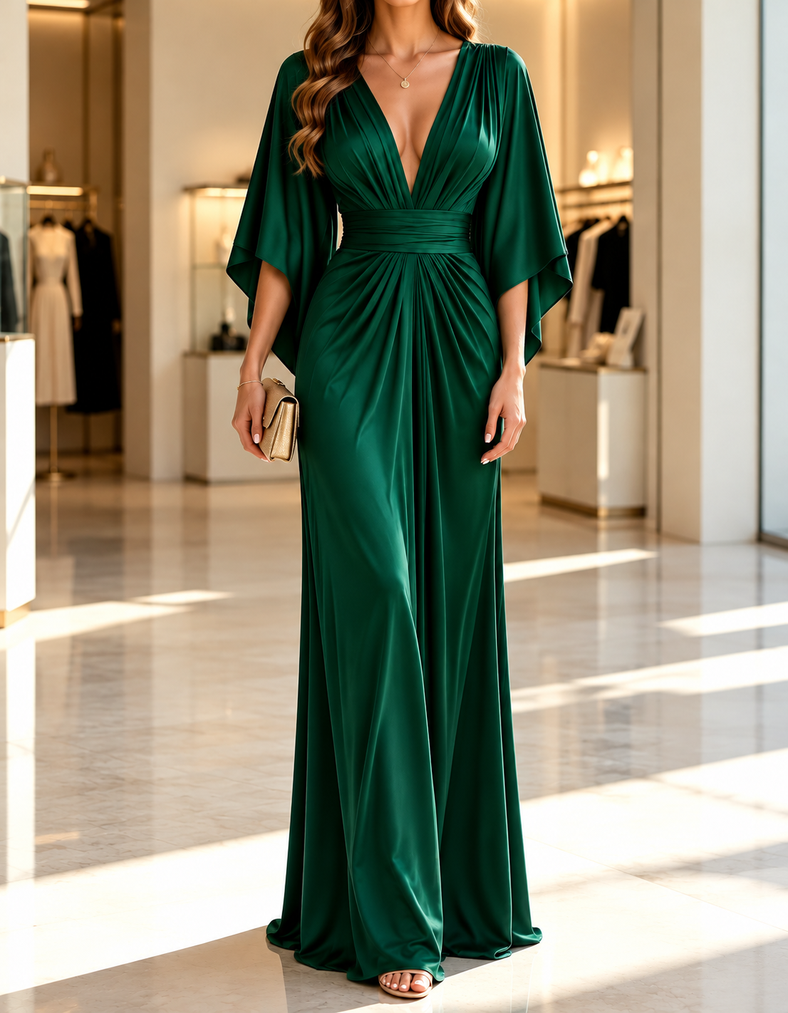 Eliana Mint Green Pleated V Neck Maxi Dress