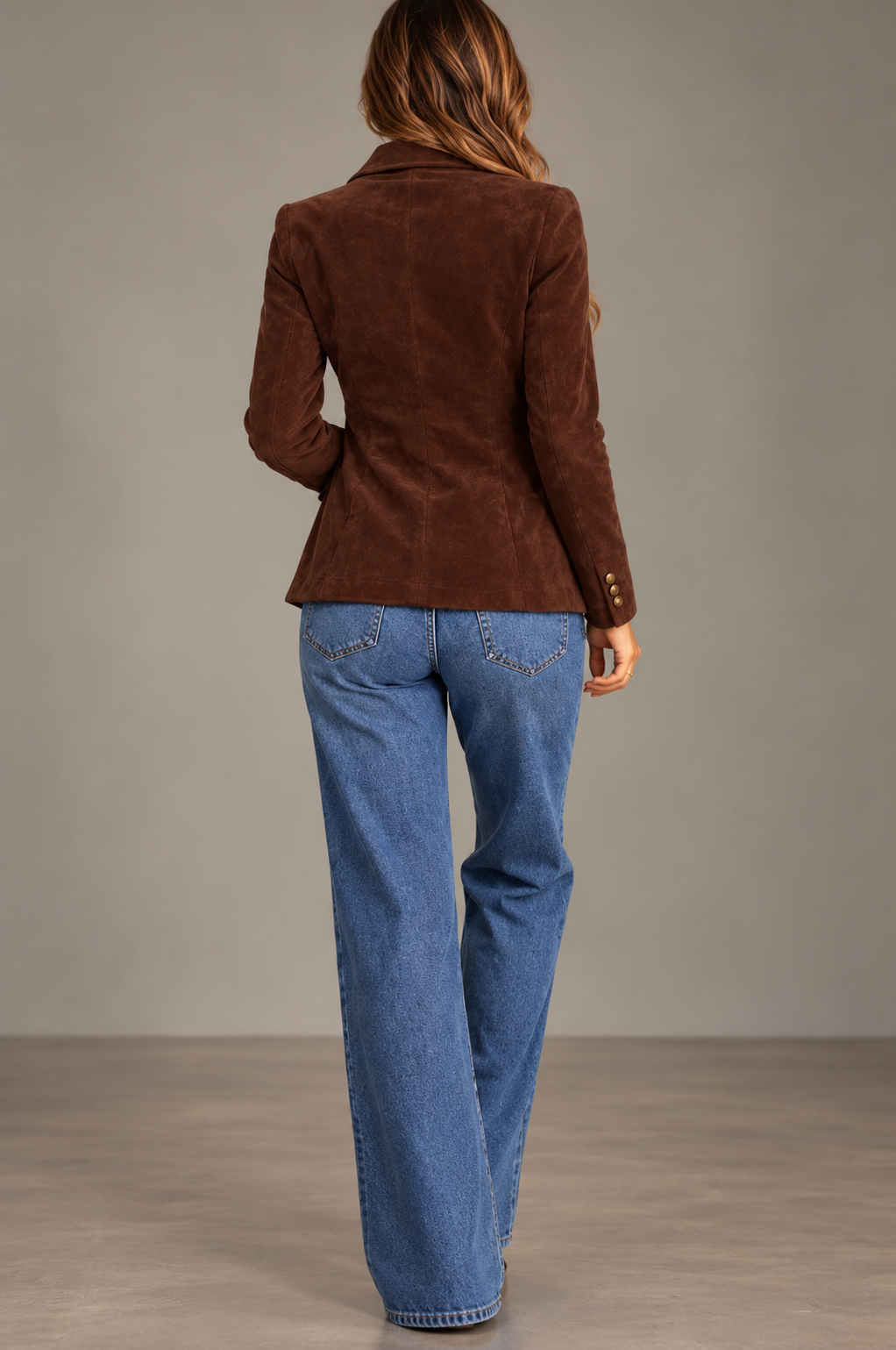 Elara Chocolate Brown Suede Tailored Blazer