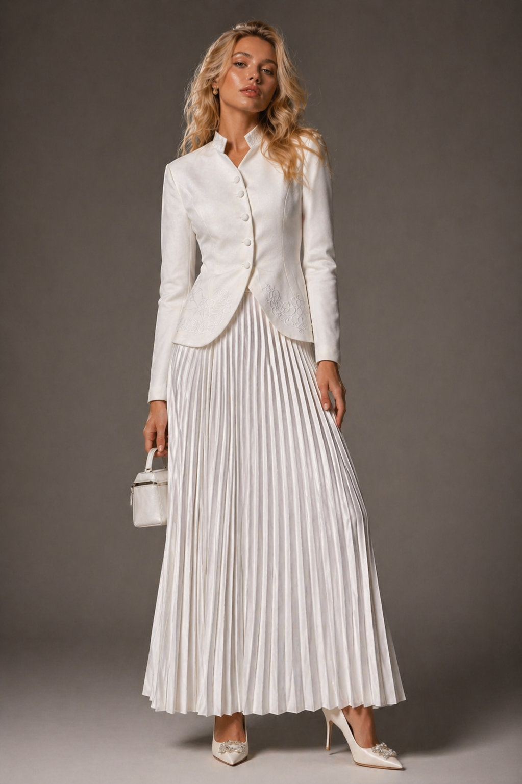 Elegant Pleated Skirt Suit Set
