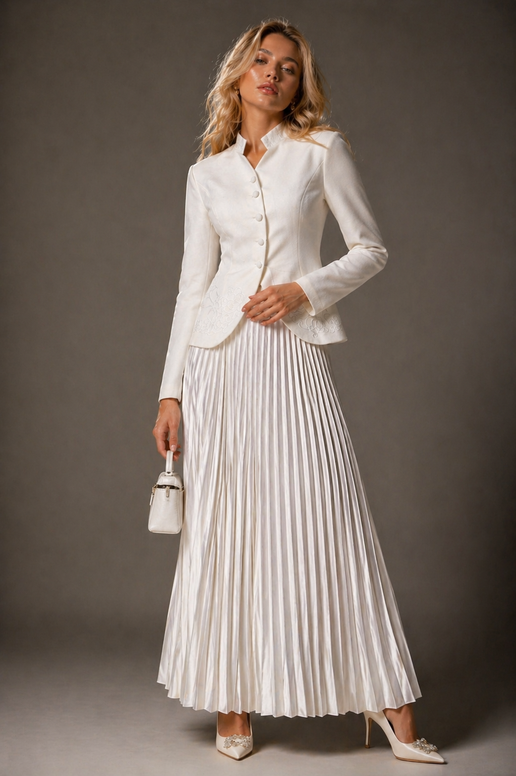 Elegant Pleated Skirt Suit Set
