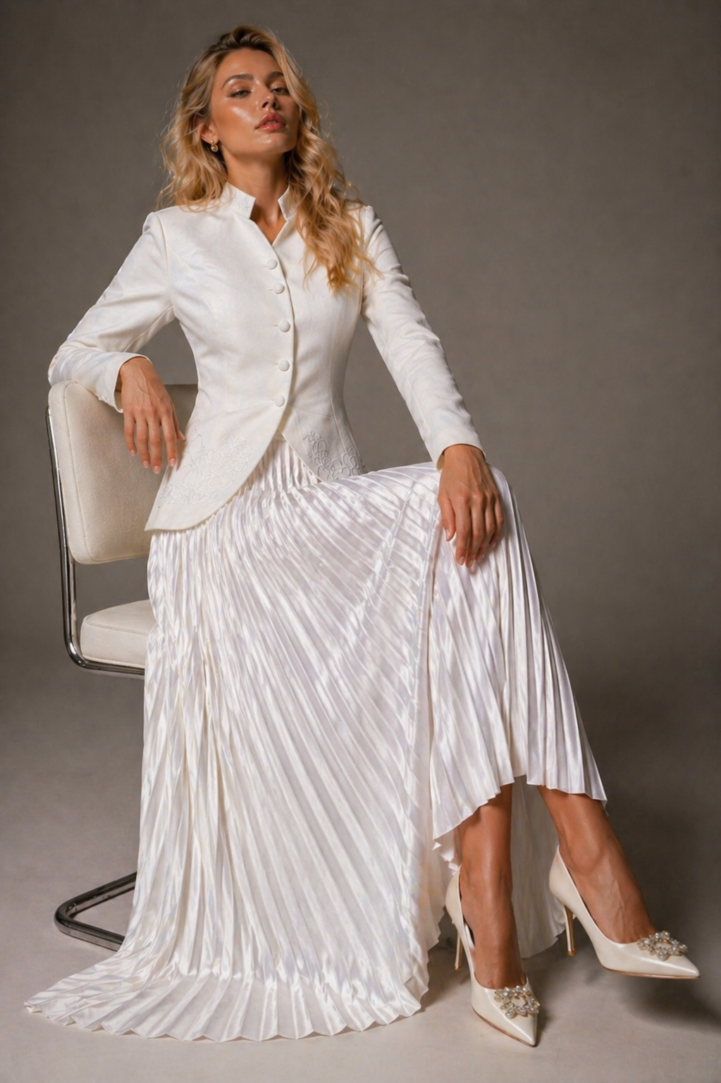 Elegant Pleated Skirt Suit Set