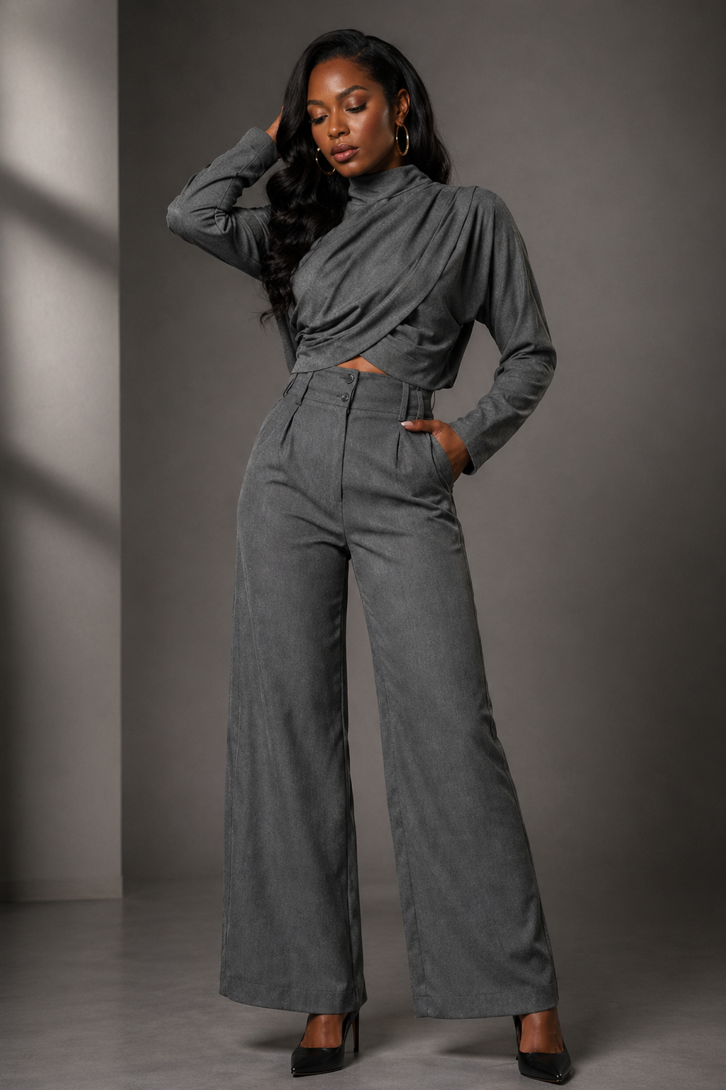 Elegant Cross-Wrap Top & Tailored Pants Co-Ord
