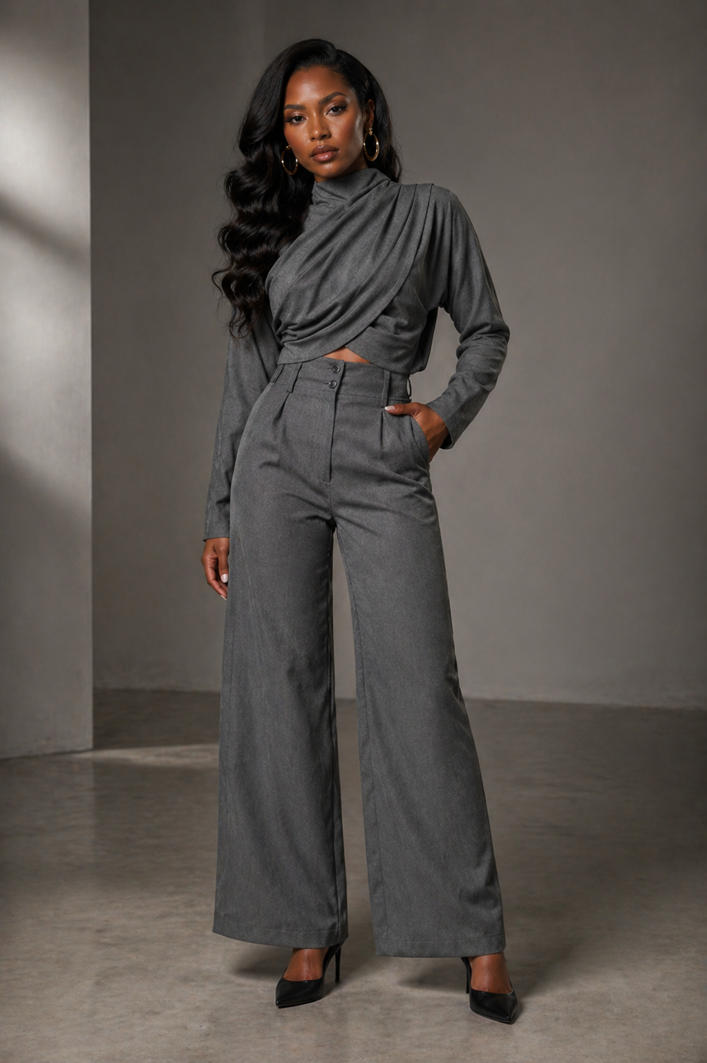 Elegant Cross-Wrap Top & Tailored Pants Co-Ord