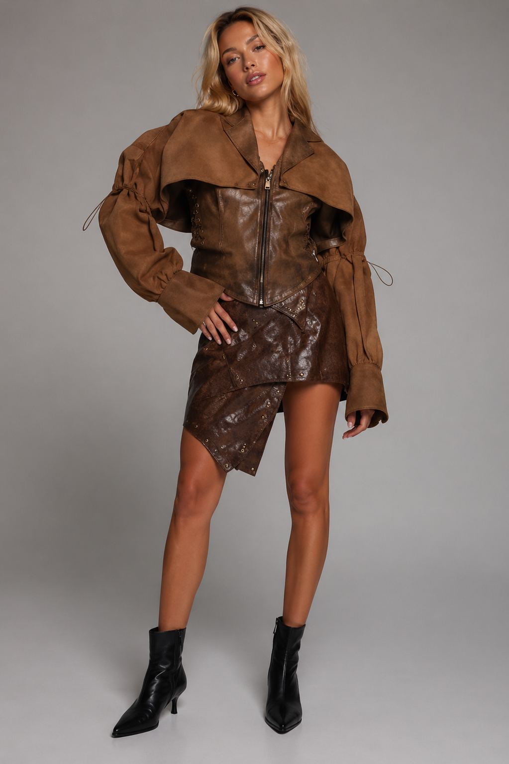 Folla Lapel Faux Leather Jacket