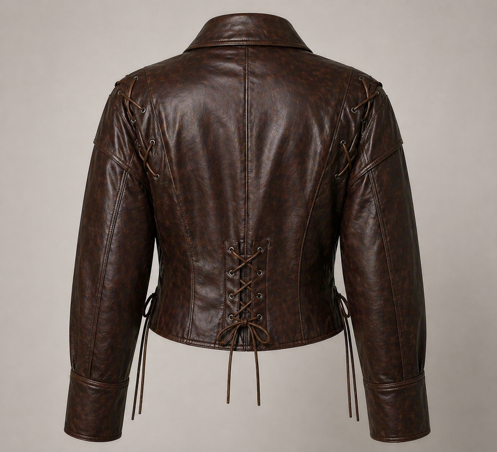 Hiba Deconstruct Lace Up Leather Short Jacket