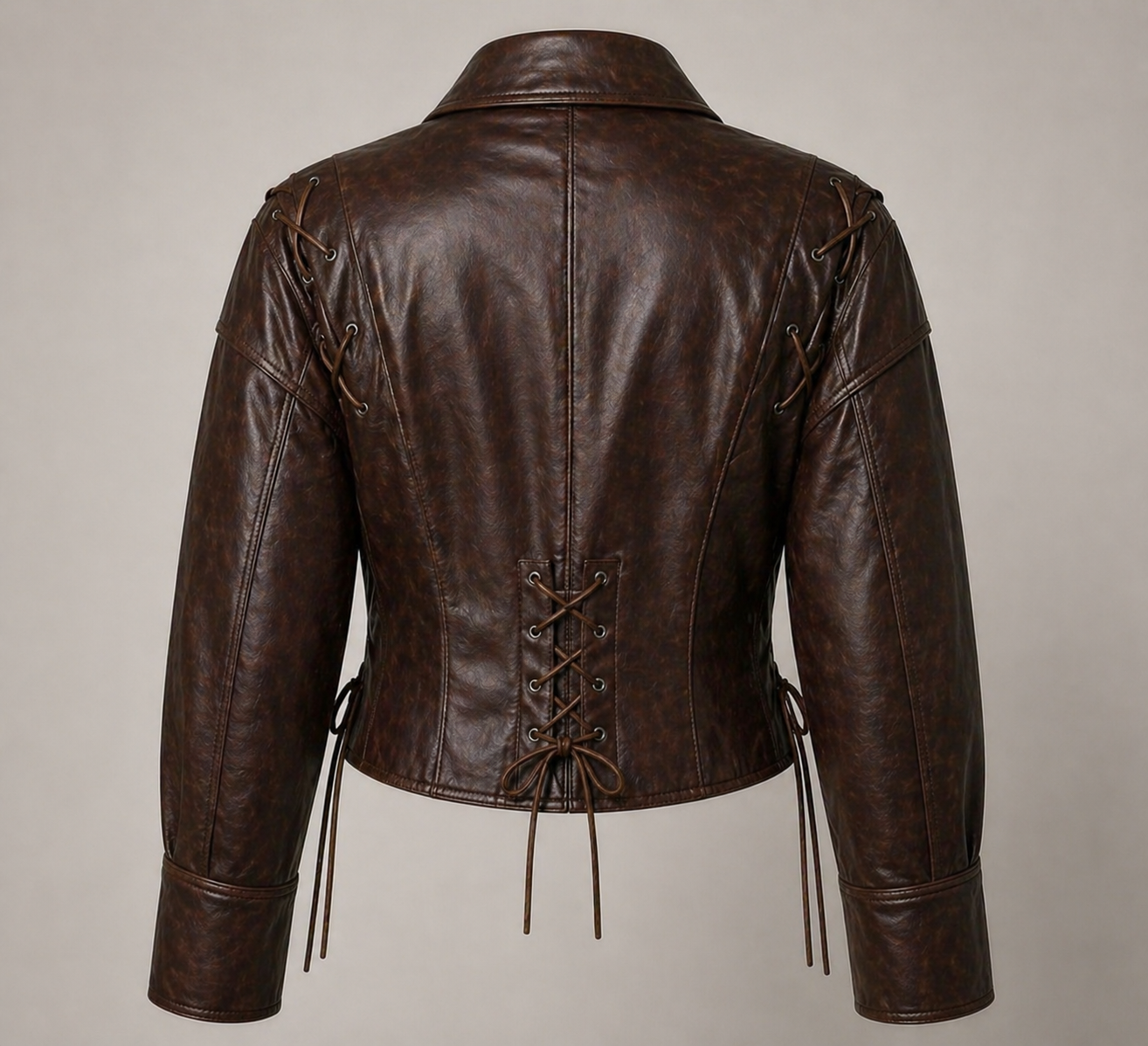 Hiba Deconstruct Lace Up Leather Short Jacket