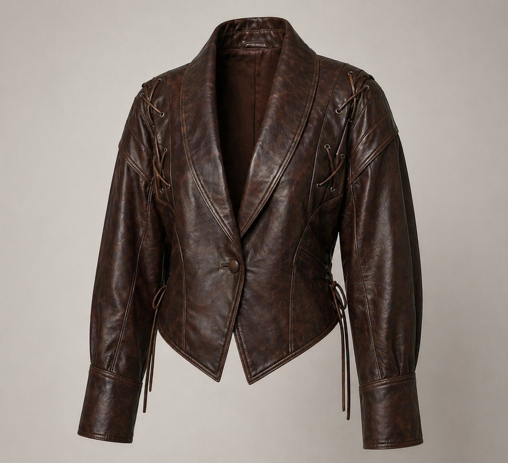 Hiba Deconstruct Lace Up Leather Short Jacket