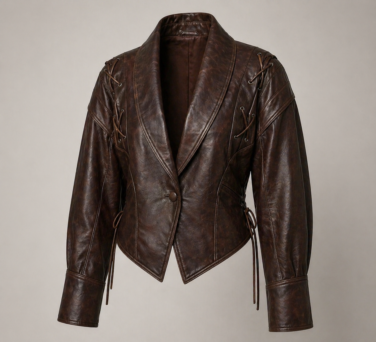 Hiba Deconstruct Lace Up Leather Short Jacket