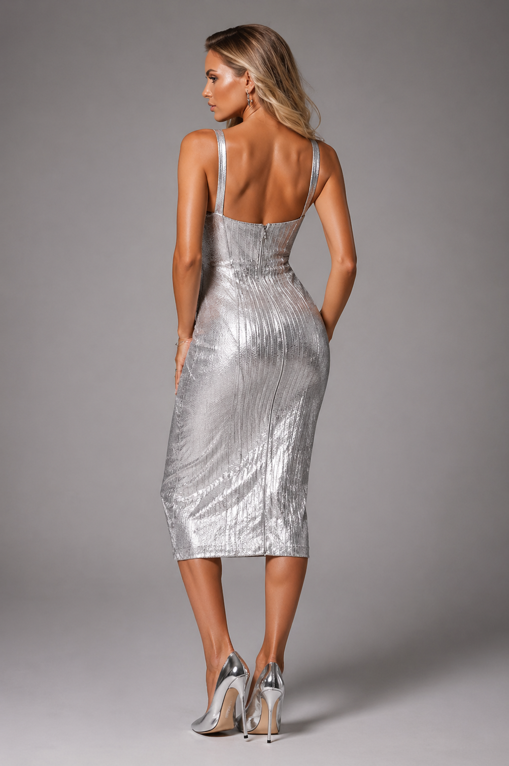 Samira Silver Metallic Bandage Dress