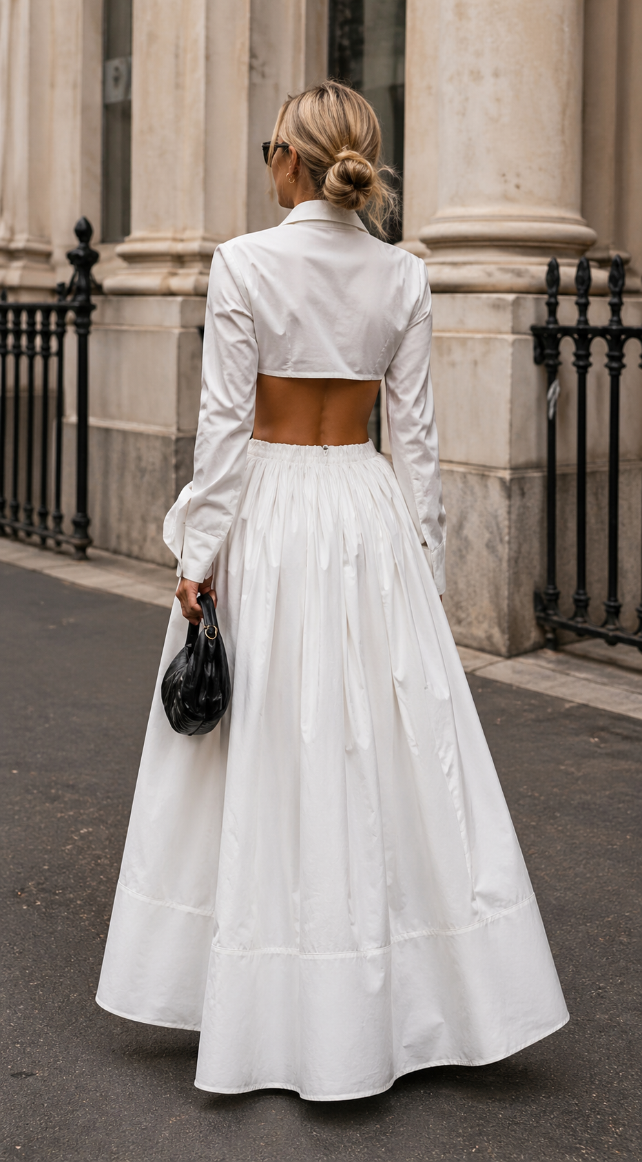 Mongia White Long Sleeve Crop & Skirt