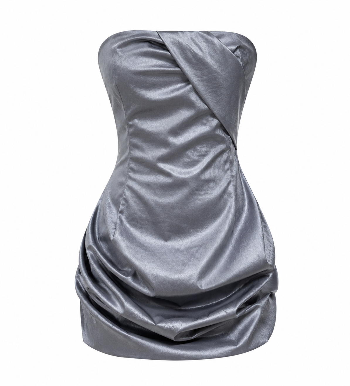 Angela Metallic Grey Strapless Ruched Mini Dress