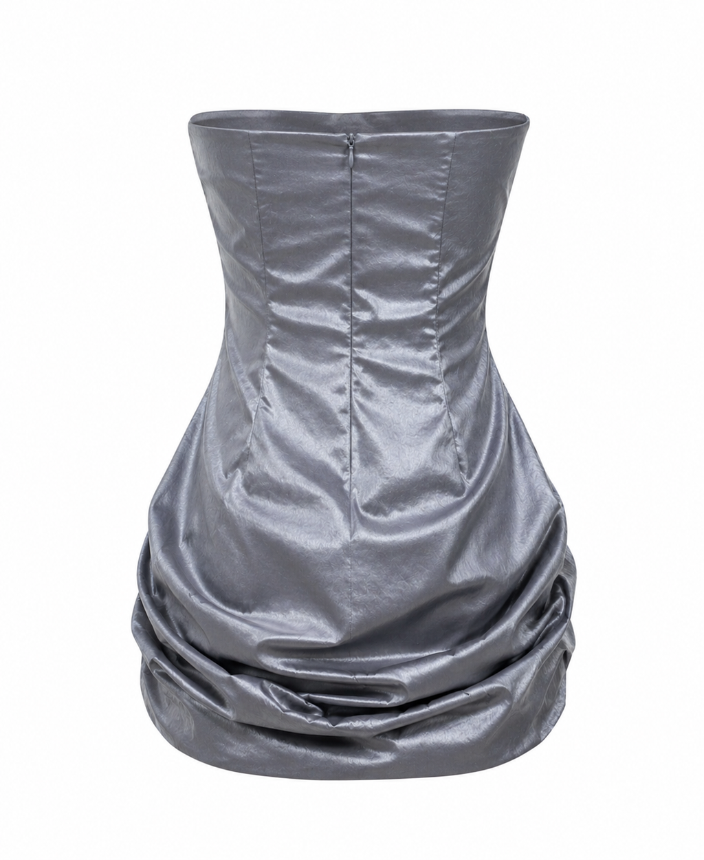 Angela Metallic Grey Strapless Ruched Mini Dress
