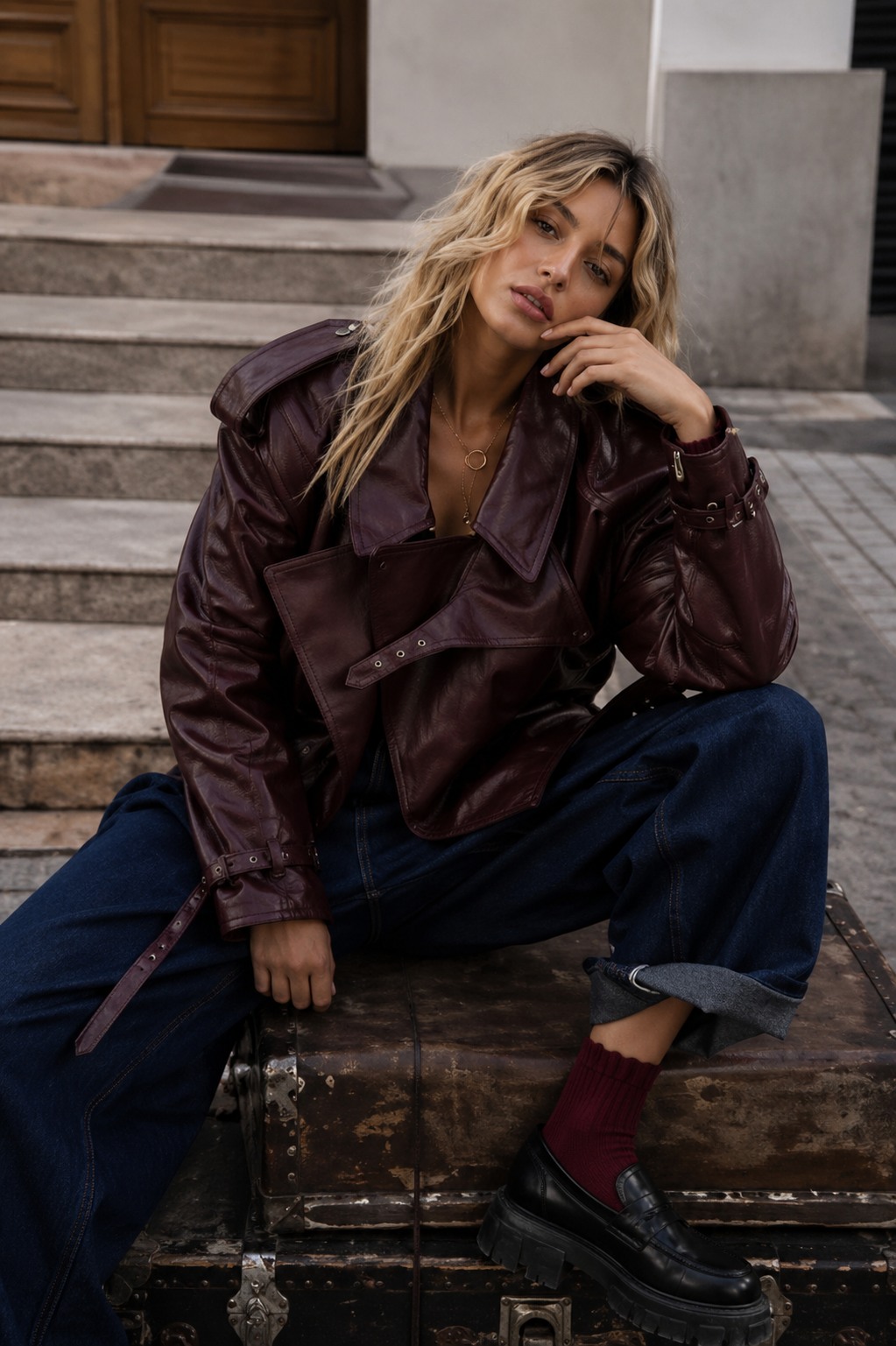 Nour Lapel Leather Jacket