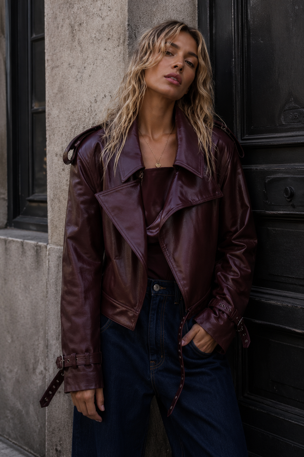 Nour Lapel Leather Jacket
