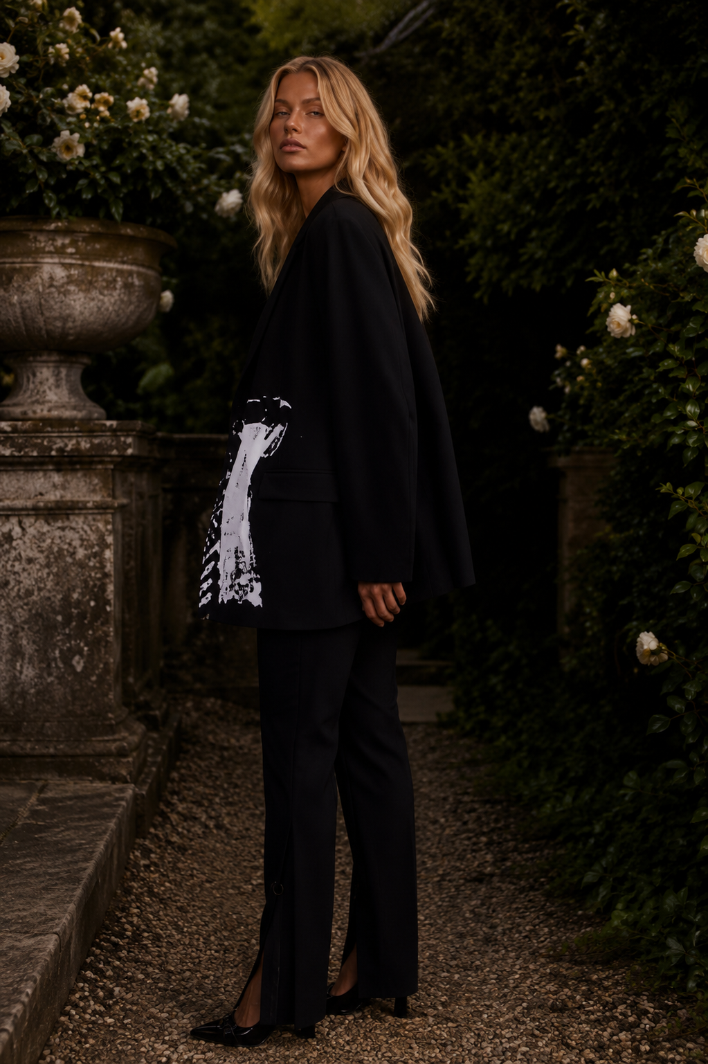 Paula Black blazer with corset graphic detail