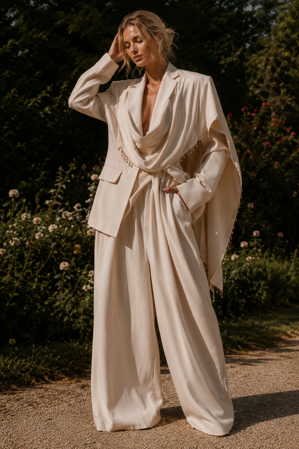 Faiza Elegant beige blazer with beaded details