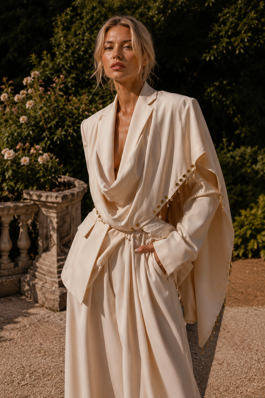 Faiza Elegant beige blazer with beaded details