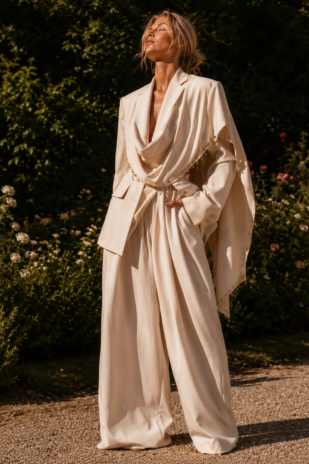 Faiza Elegant beige blazer with beaded details