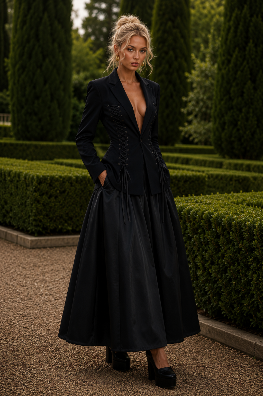 Dorra Sleek black tailored blazer with lacing