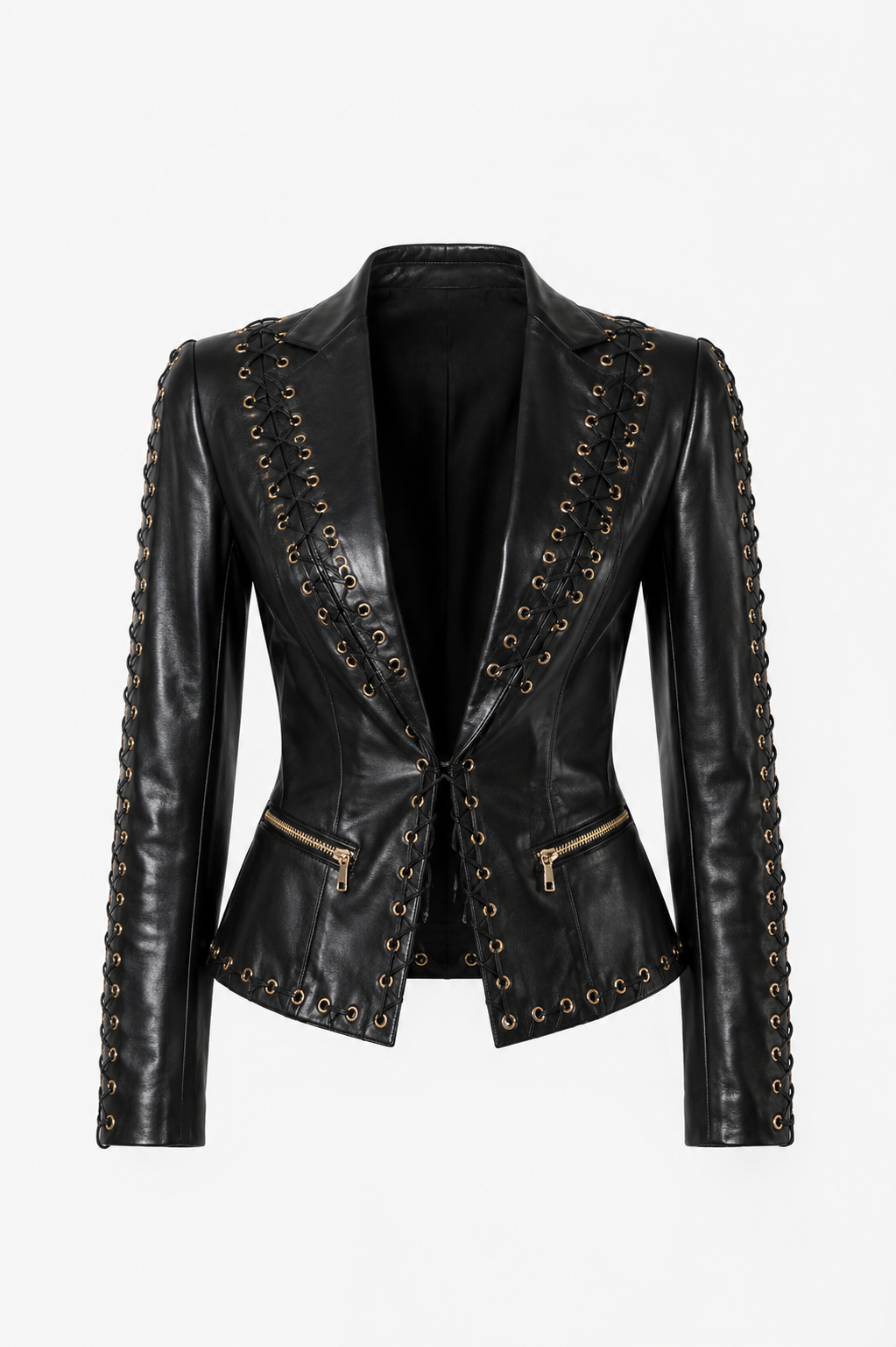 Faiza Glossy black tailored leather jacket