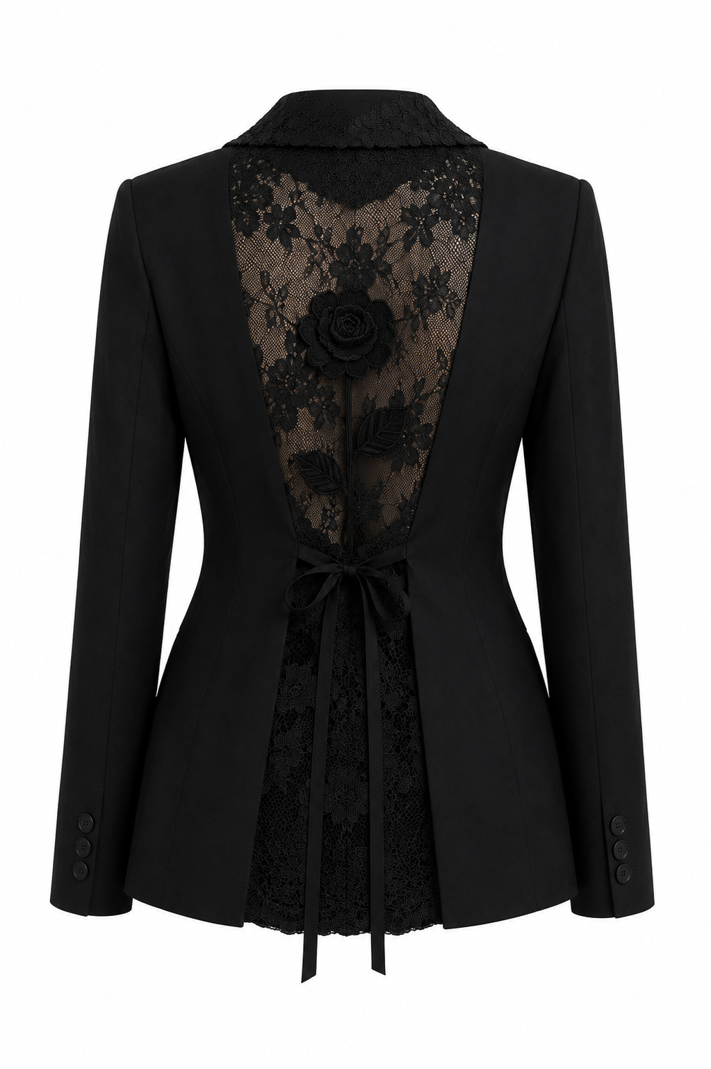 Valyria Black tailored women’s blazer with lace trim