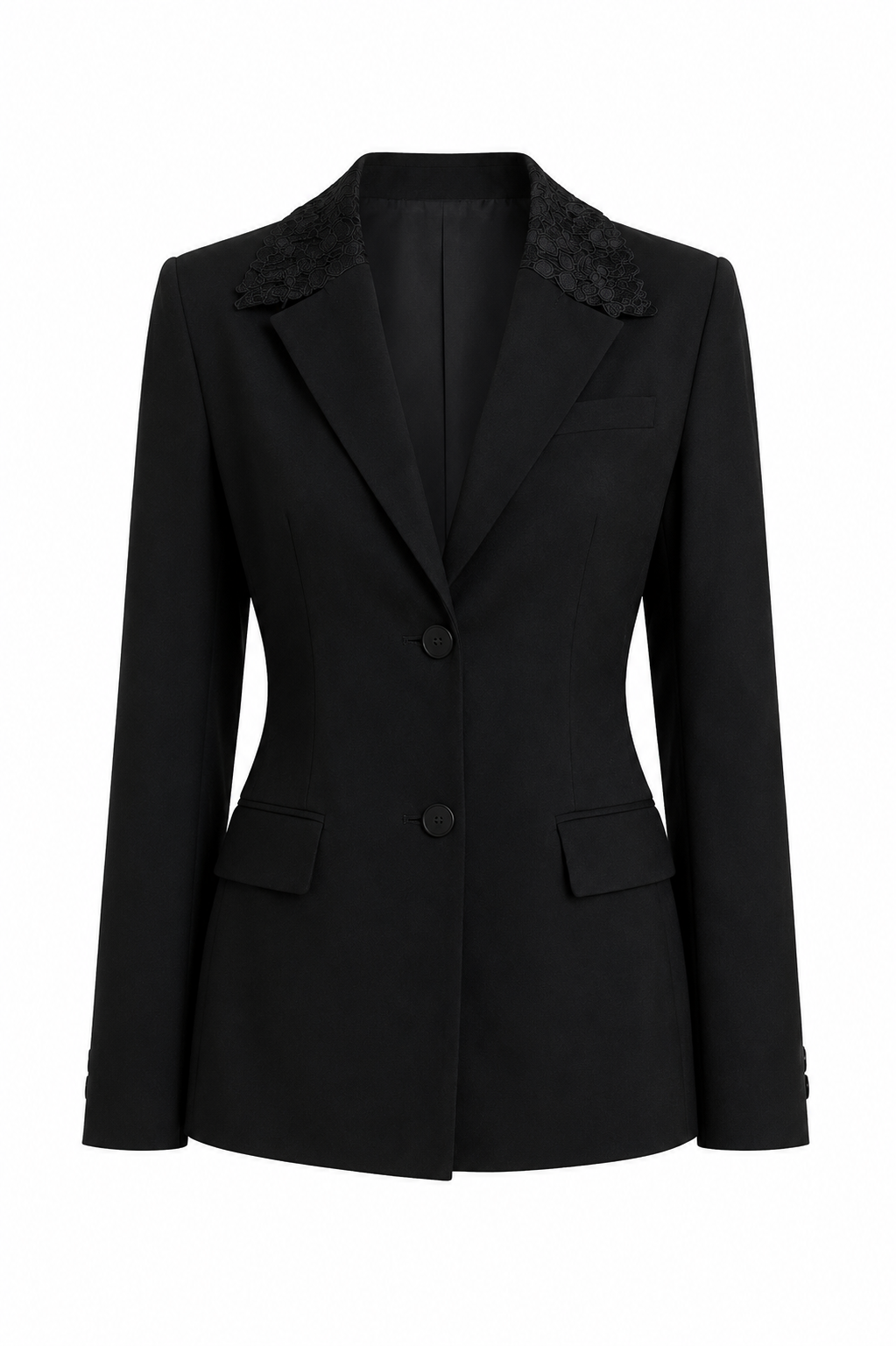 Valyria Black tailored women’s blazer with lace trim