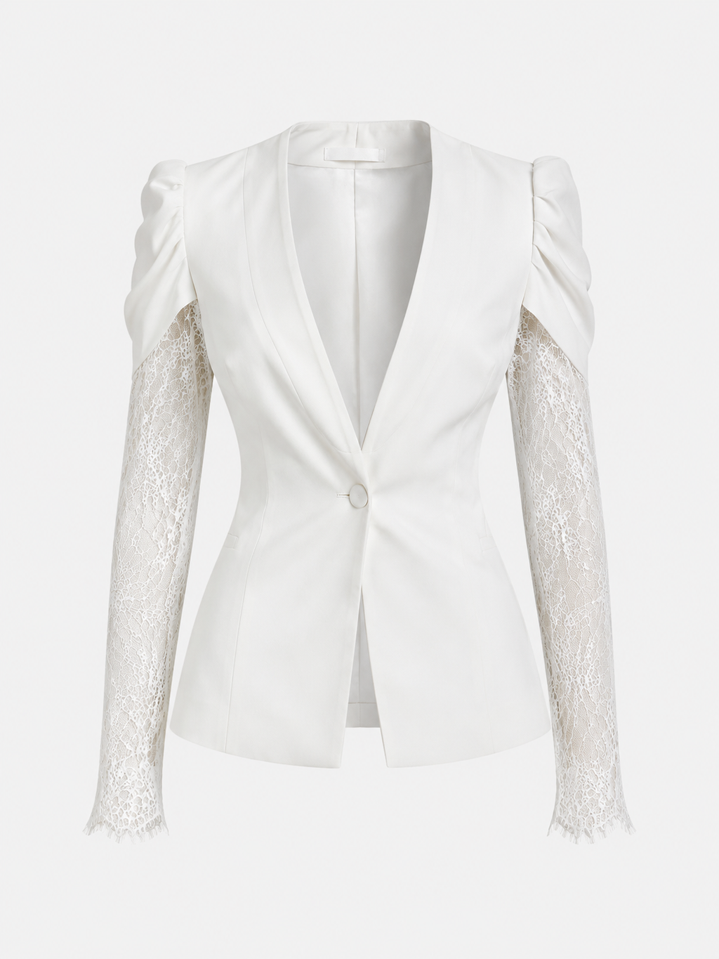 Wiem White blazer with lace sleeves