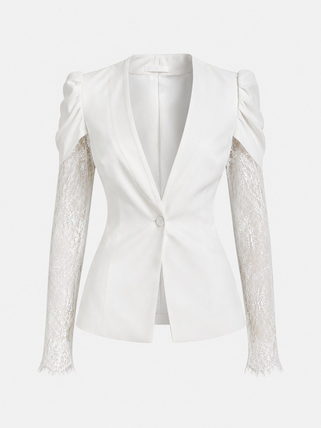 Wiem White blazer with lace sleeves