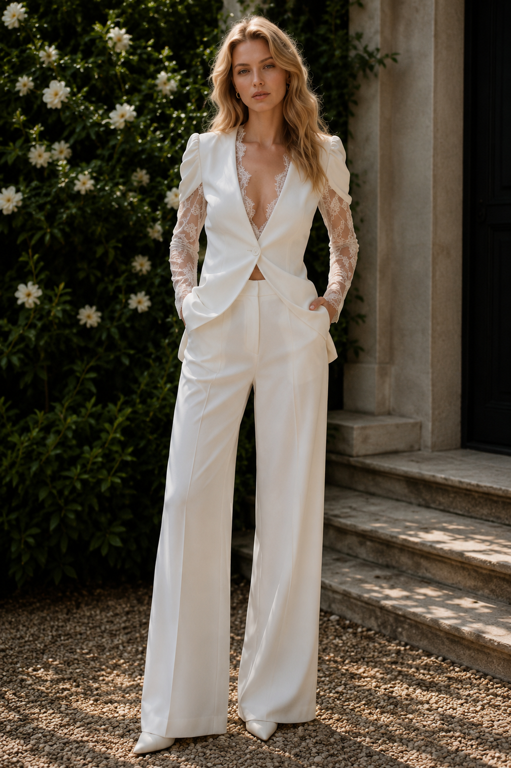 Samira Elegant white lace sleeve blazer
