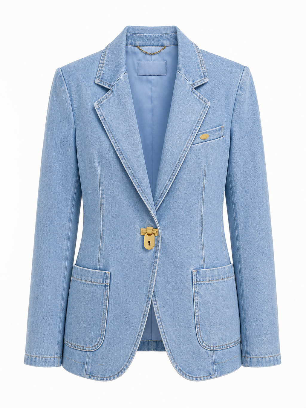 Wiem Light blue denim blazer flat lay