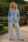 Wiem Light blue denim blazer flat lay