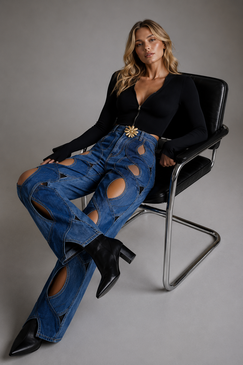 Jamila Modern high-waisted jeans with cutouts