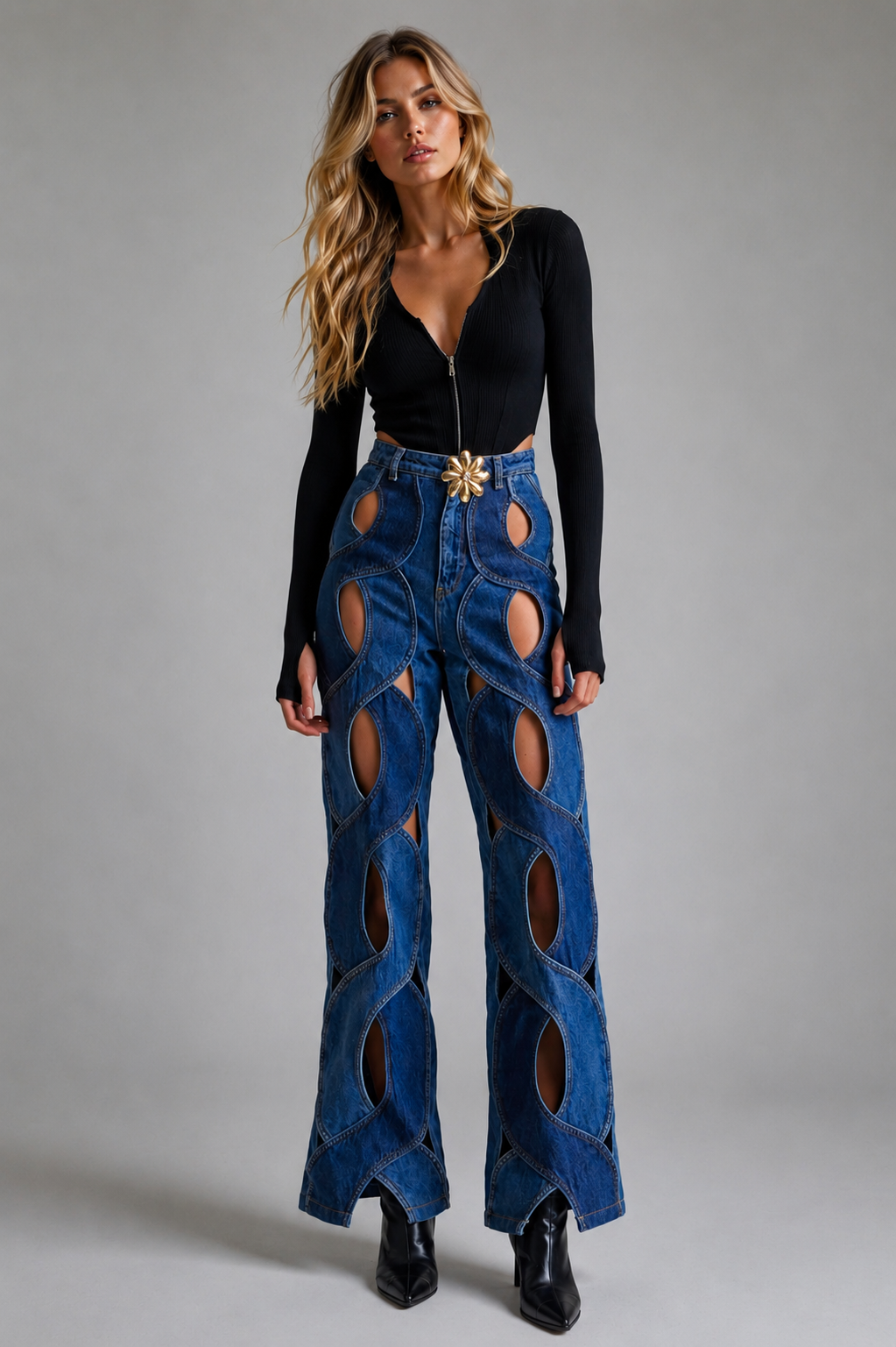 Jamila Modern high-waisted jeans with cutouts