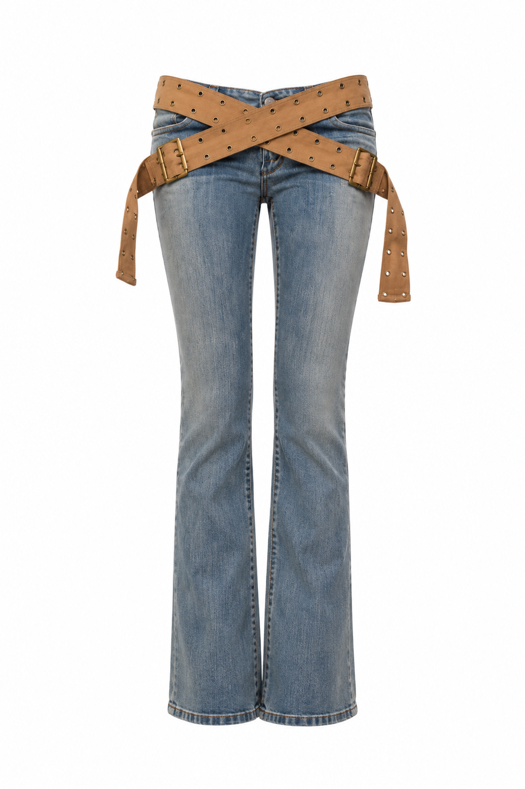 Casual jeans with crisscross belt design