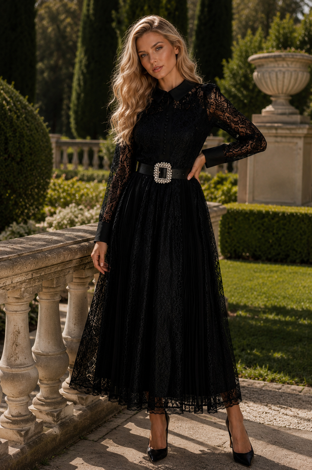 Oyla Elegant black lace maxi dress