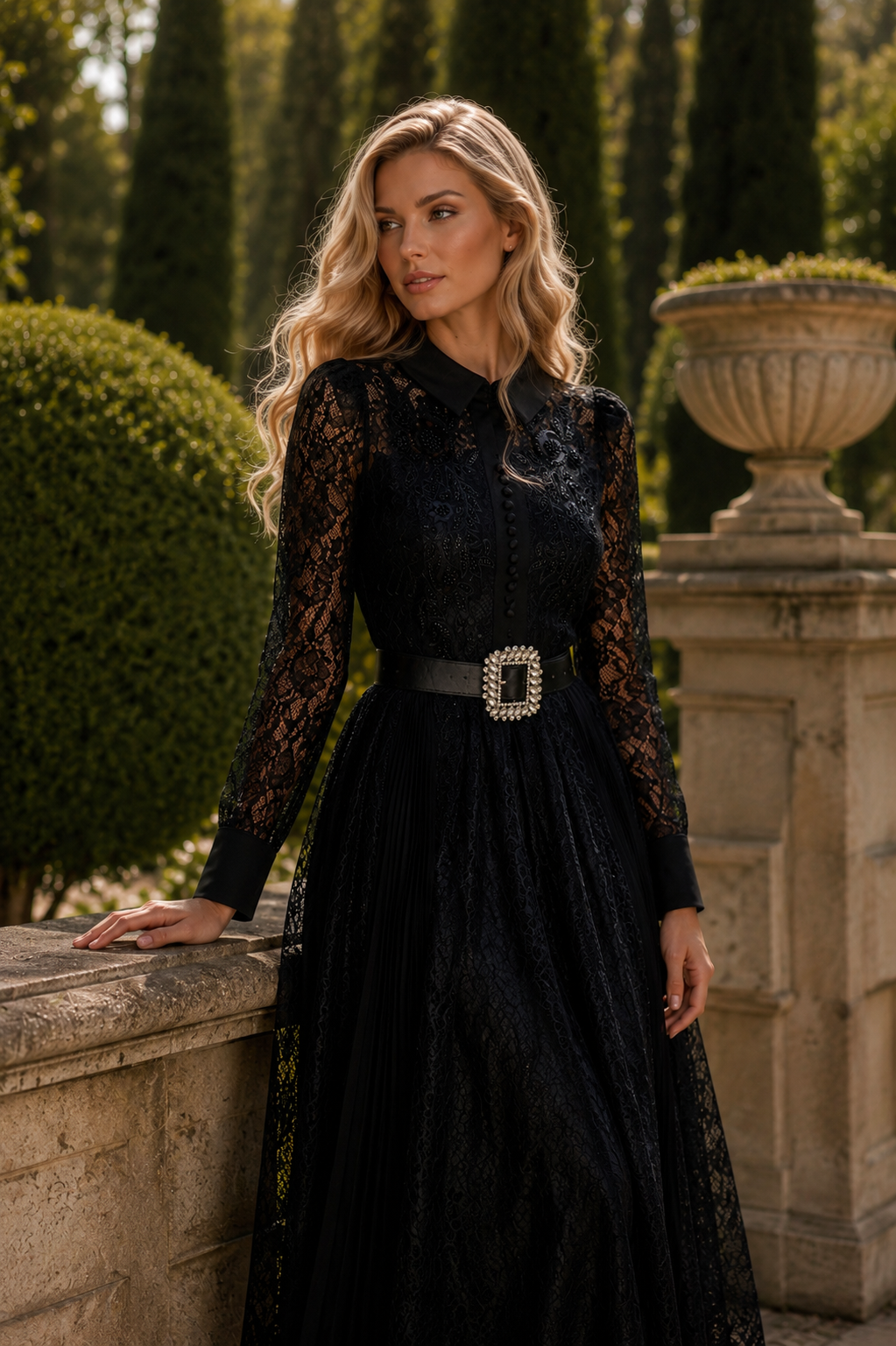 Oyla Elegant black lace maxi dress