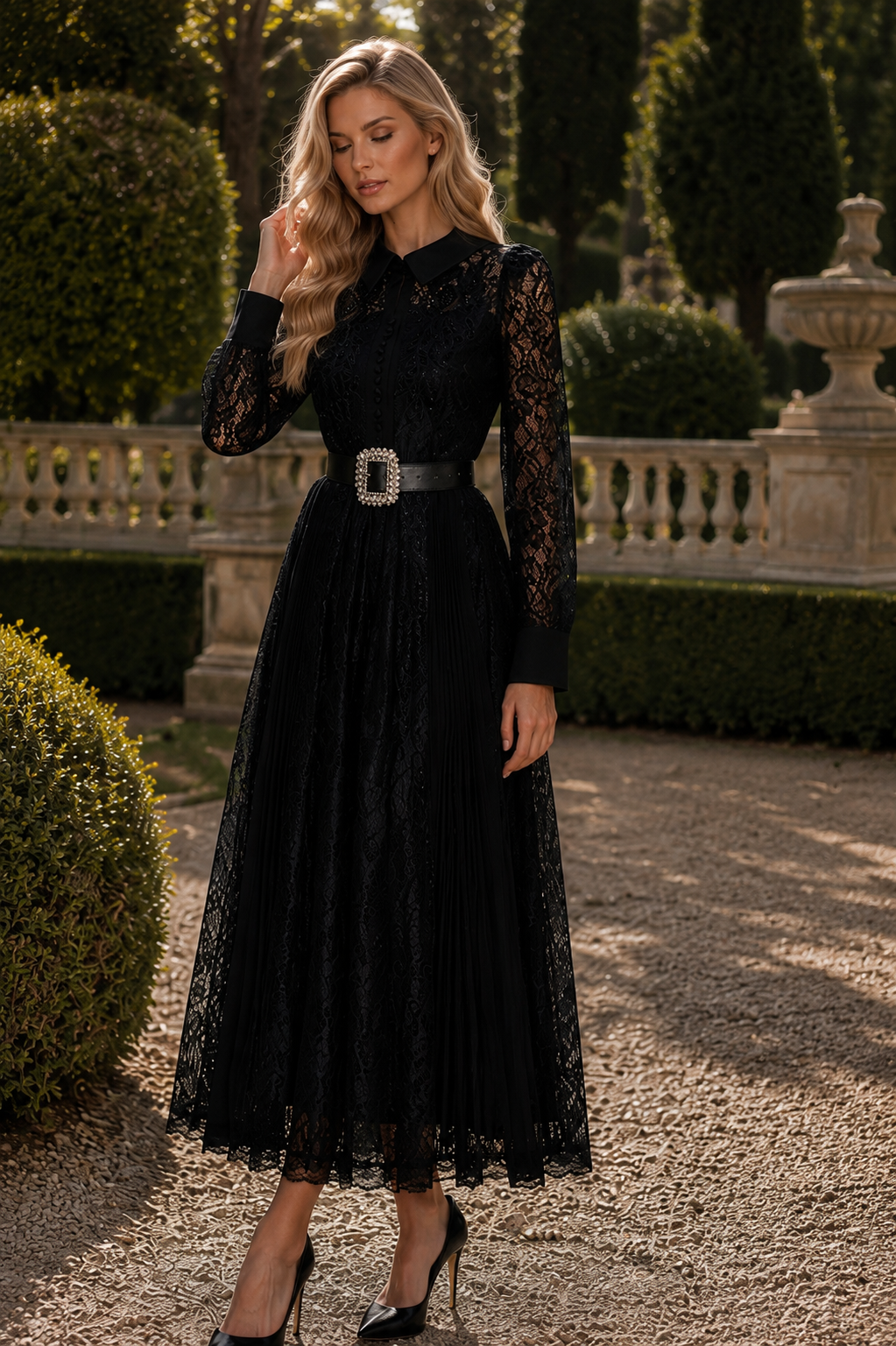 Oyla Elegant black lace maxi dress