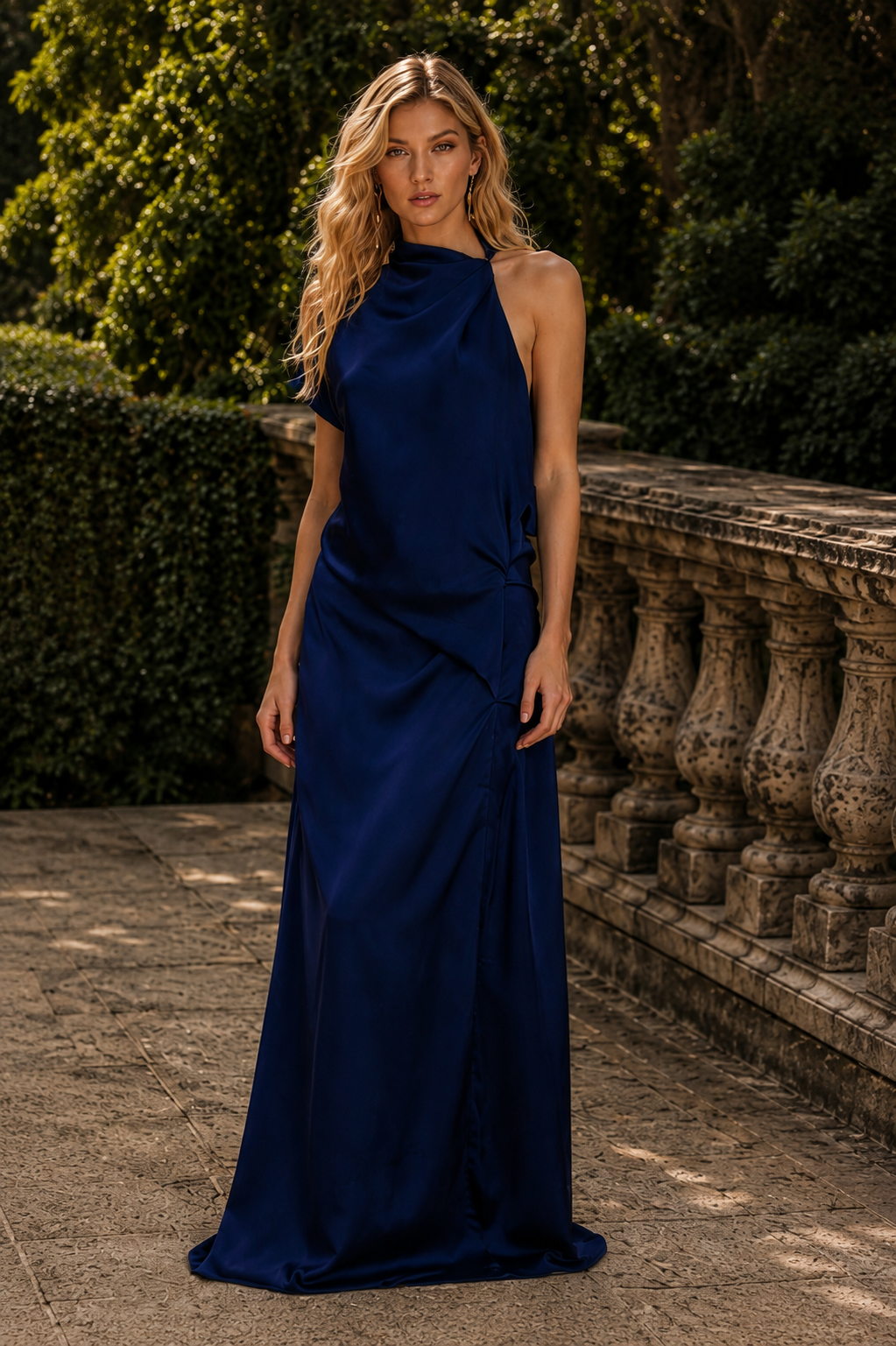 Elegant navy blue satin gown