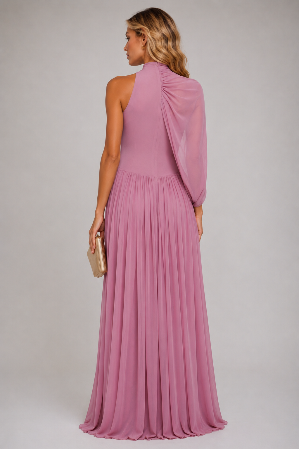 Hiba Draped Asymmetric Mesh Maxi Dress