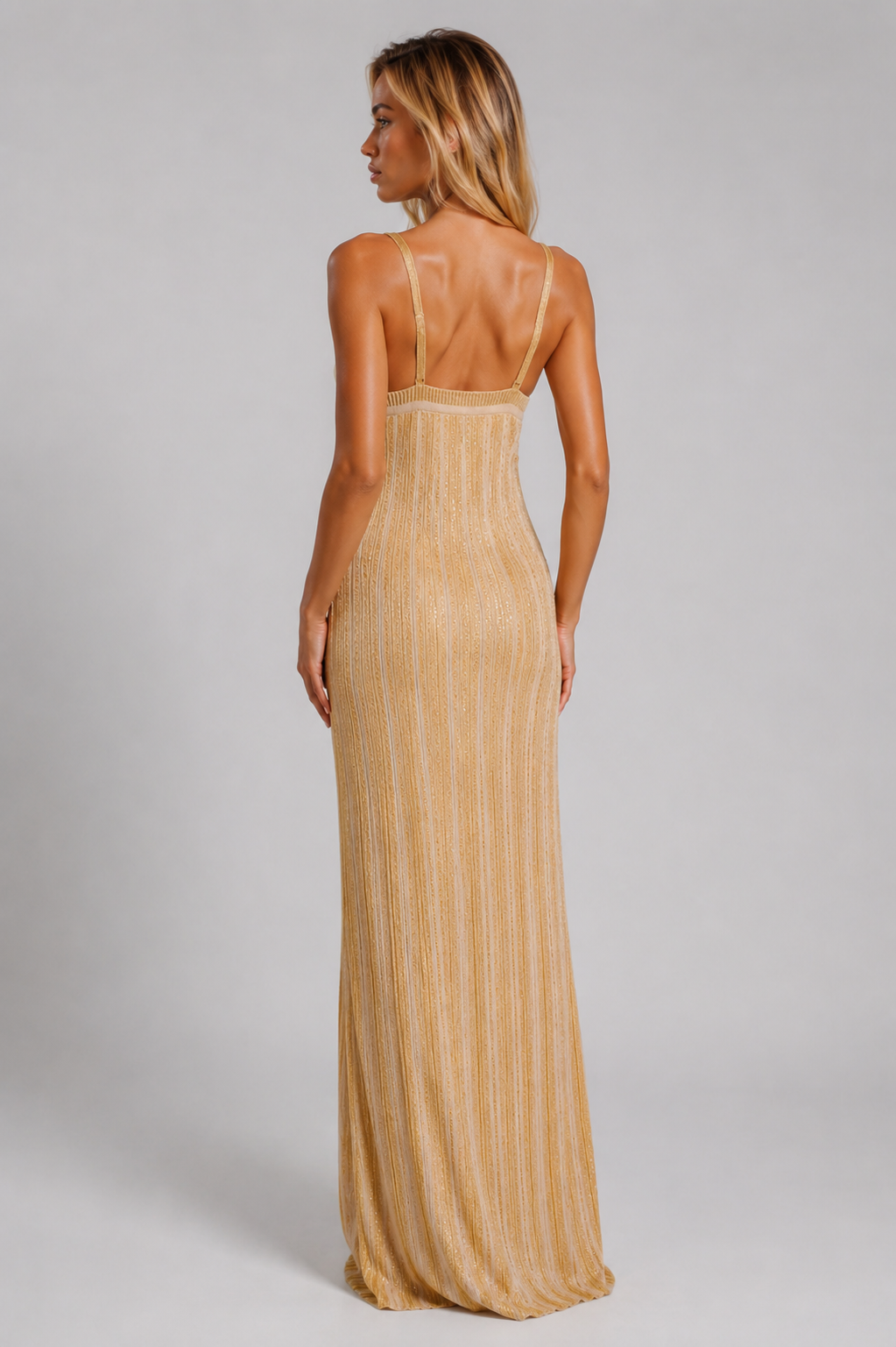 Kira Shimmering beige evening gown Maxi Dress