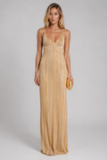 Kira Shimmering beige evening gown Maxi Dress