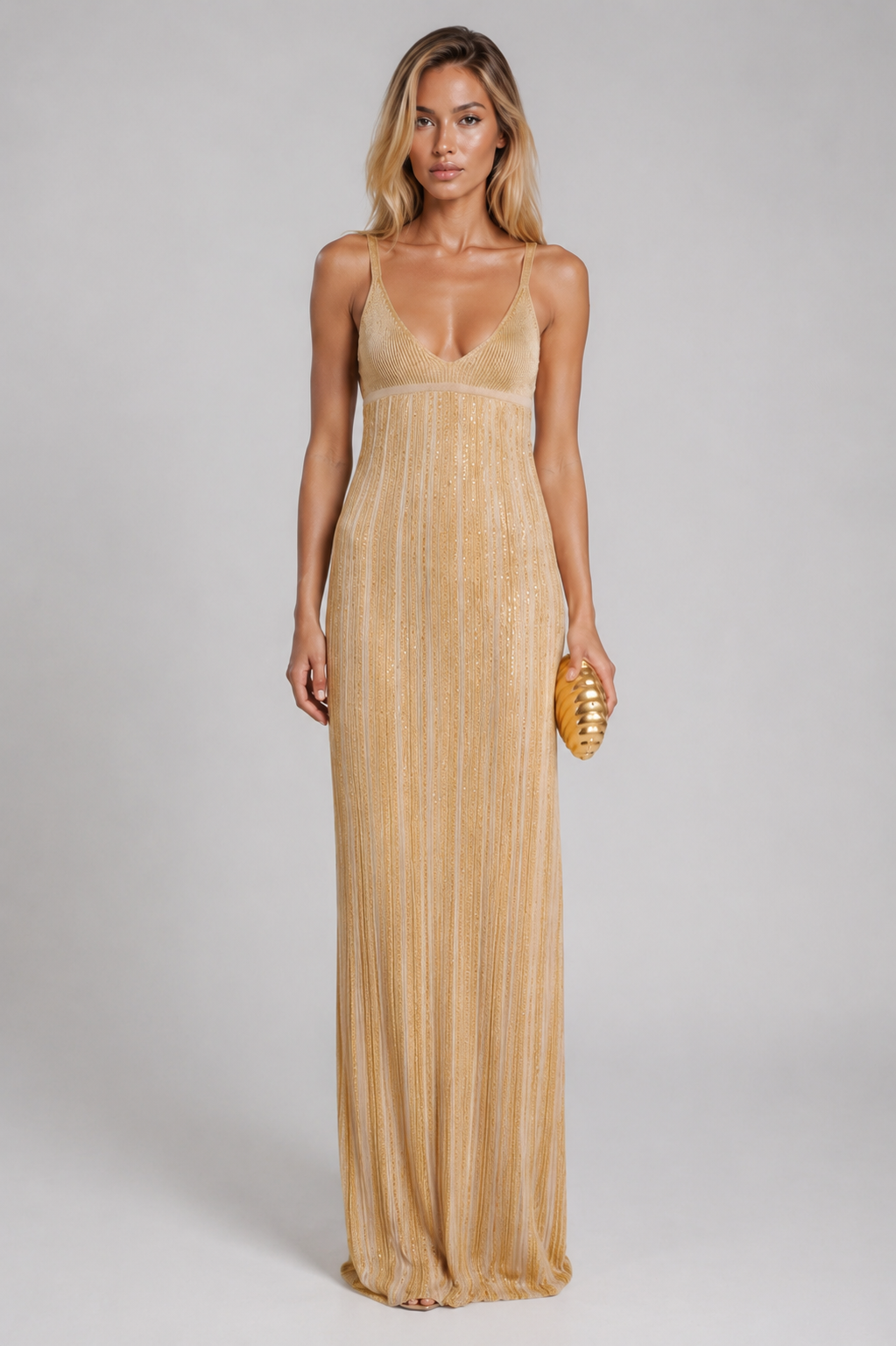 Kira Shimmering beige evening gown Maxi Dress