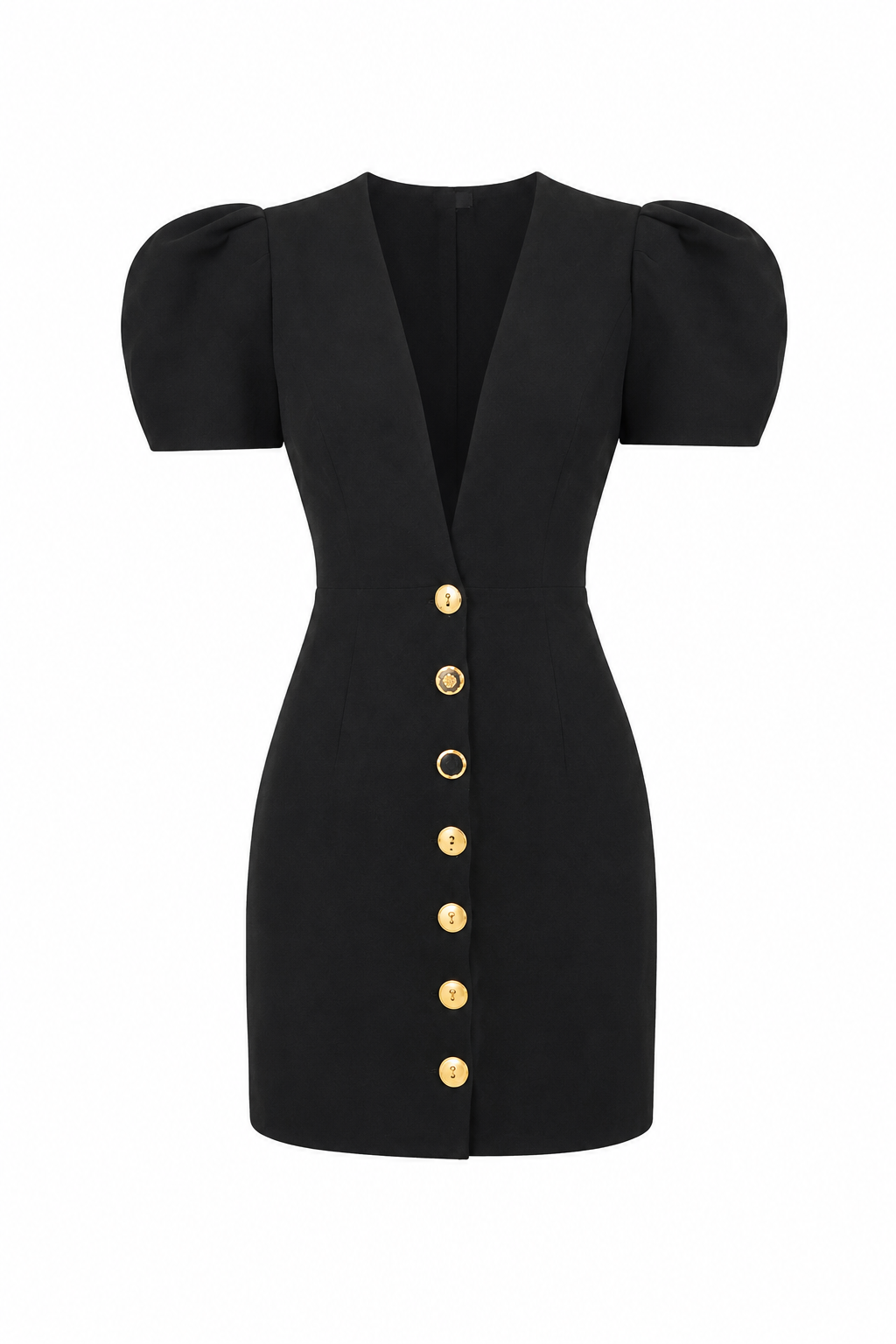 Rosa Elegant black mini dress with gold buttons
