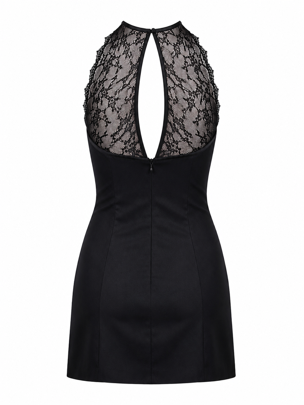 Olga Elegant black lace halter mini dress