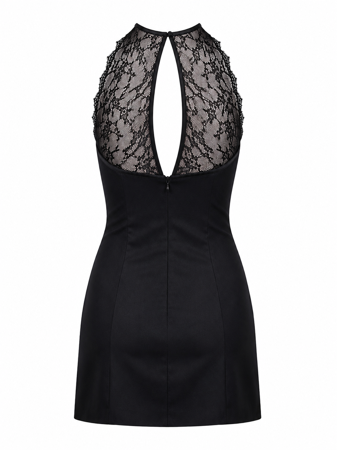 Olga Elegant black lace halter mini dress