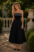 Olga Elegant strapless black dress with pleats